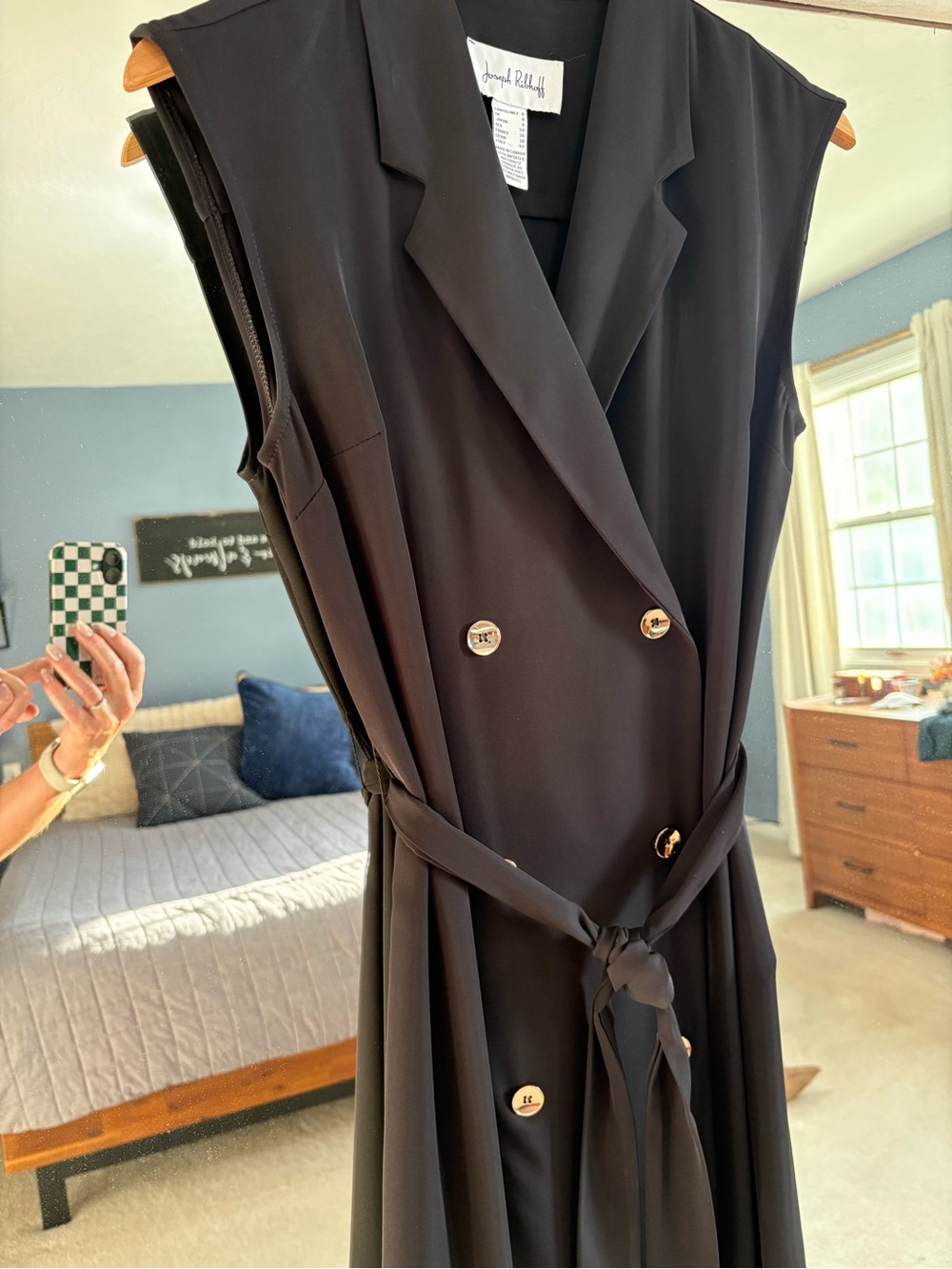 Joseph Ribkoff Black Sleeveless Double-Breasted Belted Dress with Gold Buttons